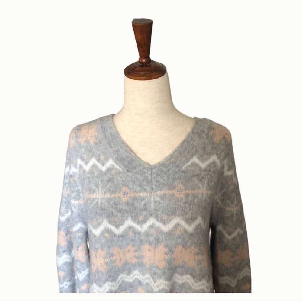 New! Softgirl GrandmaCore Long Gray Peach Snowflake Sweater Sz 14-16 - Picture 2 of 8